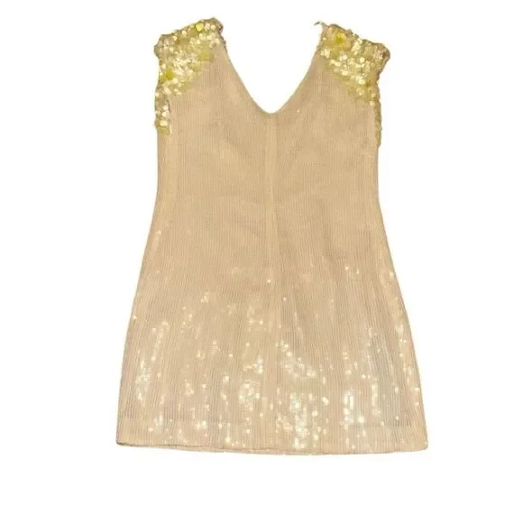 Rare Free People Icy Citrus Dress, Sz 4 ivory, yellow sequins Retail 500 mini - Picture 4 of 13